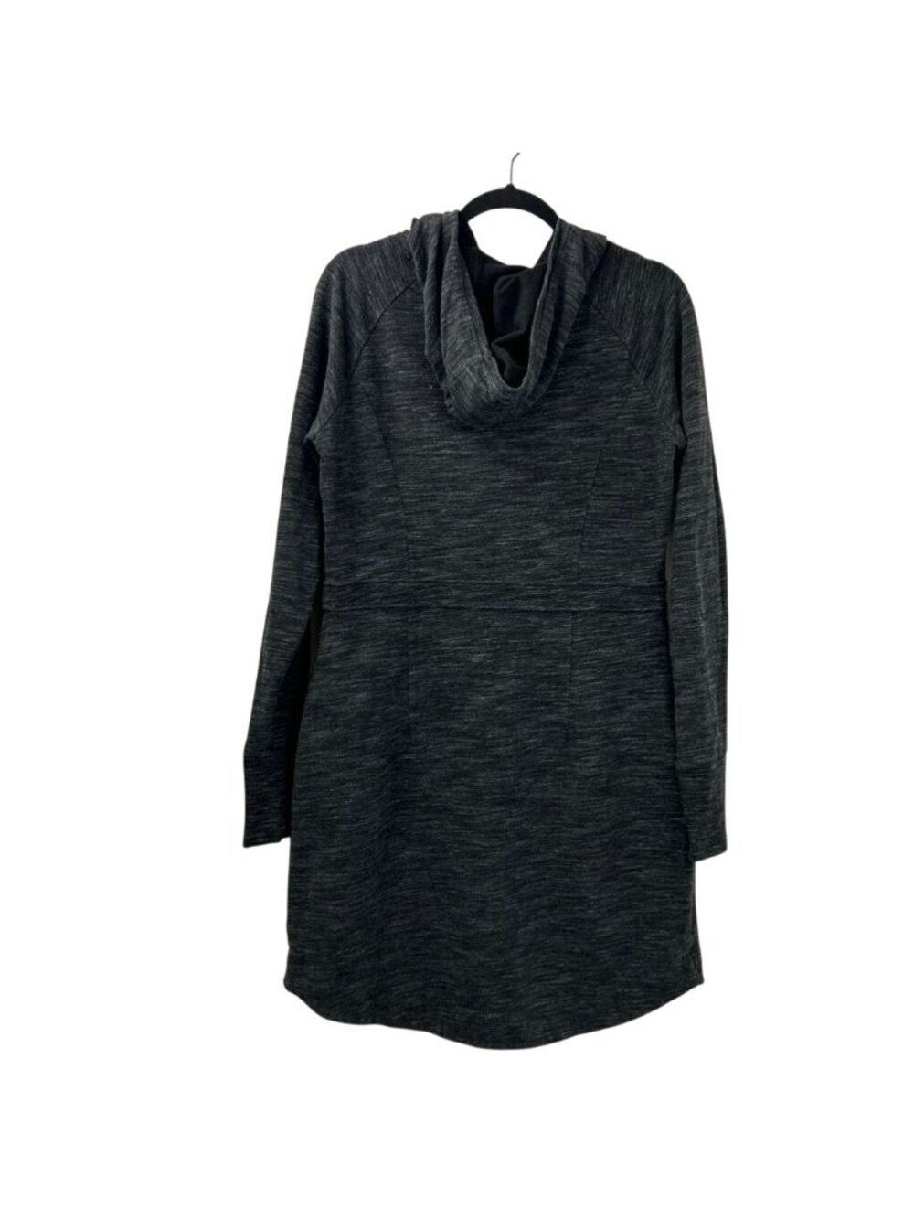 Athleta Women's Large Hooded Long Sleeve Tunic Dress Black Heathered Cowl Neck - Picture 3 of 15